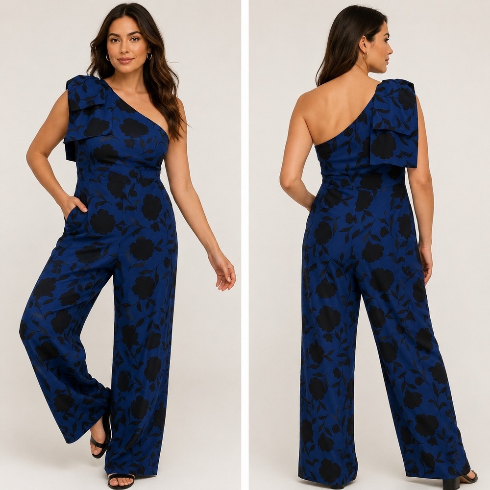 Kate Spade New York x Target One Shoulder Floral Wide Leg Jumpsuit Navy Black 12